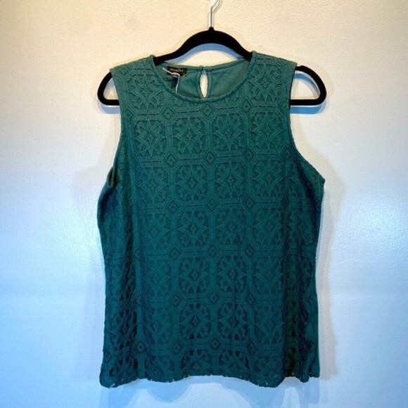 Talbots Lace Sleeveless Top Size M Color Sage Green Romantic Feminine Stretch - Picture 1 of 7